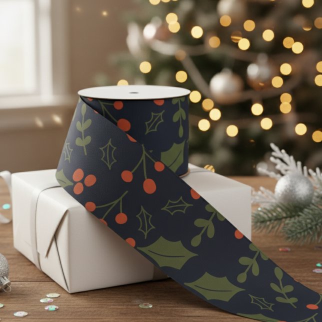 Christmas Modern Holiday Foliage Holly Greenery Satin Ribbon (Creator Uploaded)