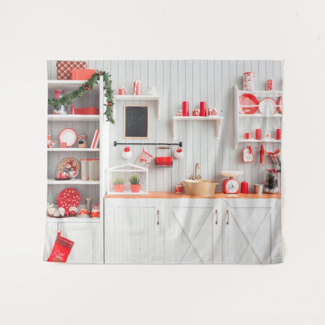 Christmas Modern Kitchen Photography Backdrop (Front (Horizontal))