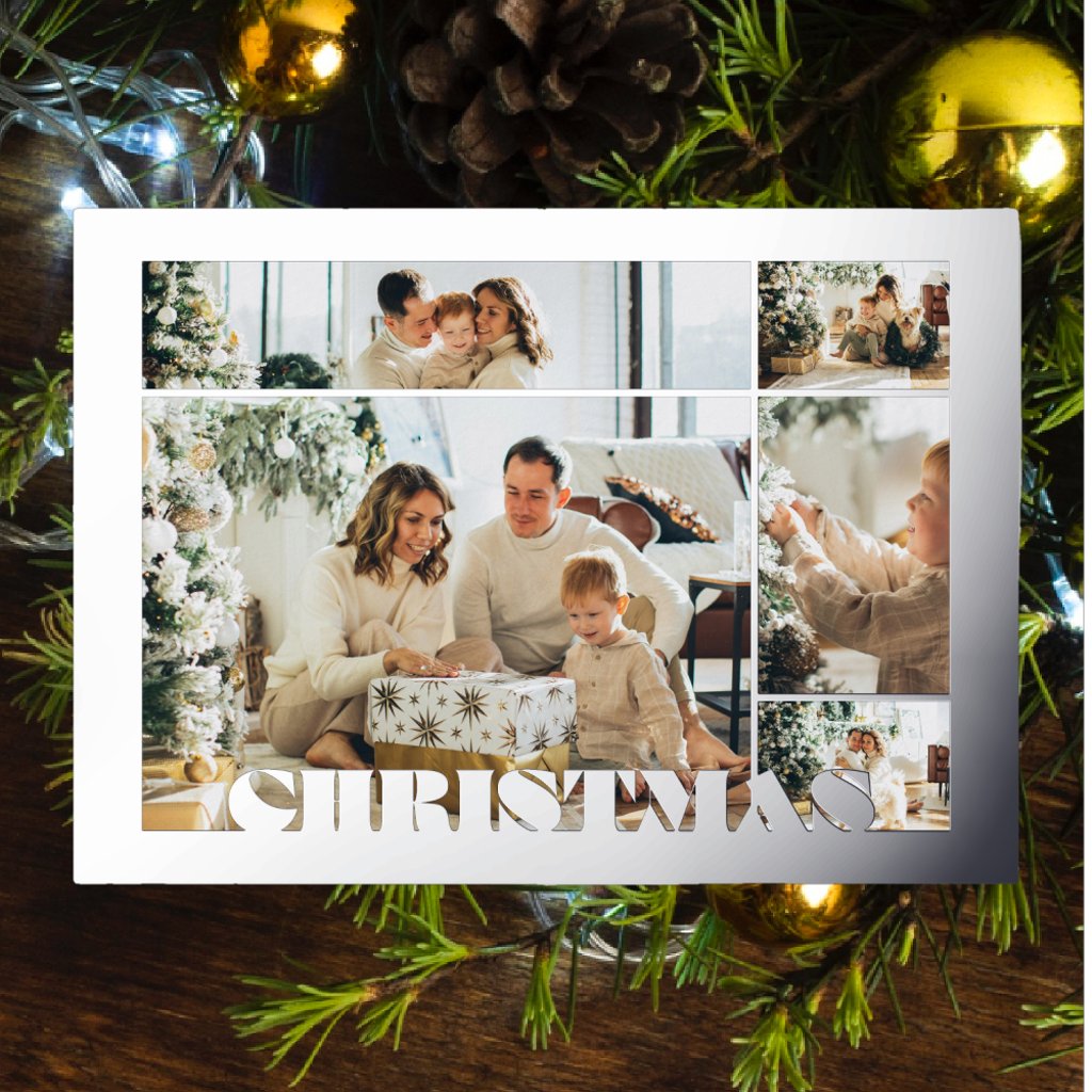 Christmas Modern Letters Five Photos Family Silver