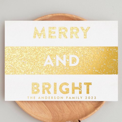 Christmas Modern Merry and Bright Texture Foil Holiday Card
