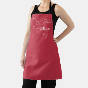 Christmas Modern Merry Christmas Family Name Red Apron