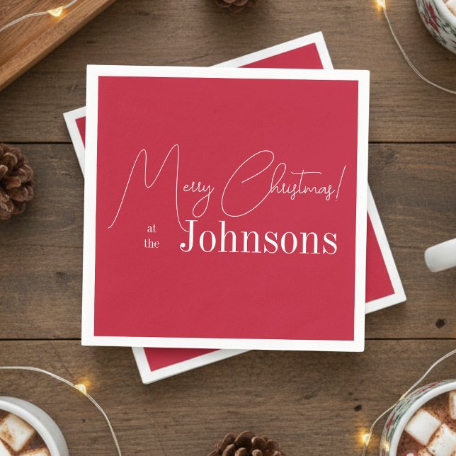 Christmas Modern Merry Christmas Family Name Red Napkins (Creator Uploaded)