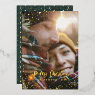 Christmas modern minimal photo green star foil hol holiday card
