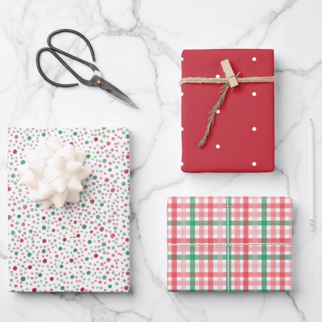 Christmas Modern minimalist Polka Dot and Checks  Wrapping Paper Sheets (Front)