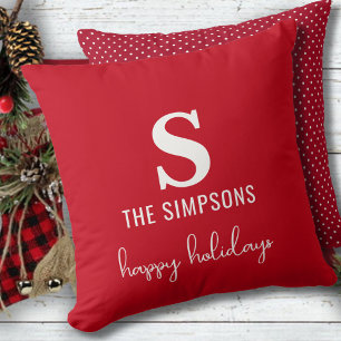 Christmas Modern Monogram Polka Dots Festive Throw Pillow