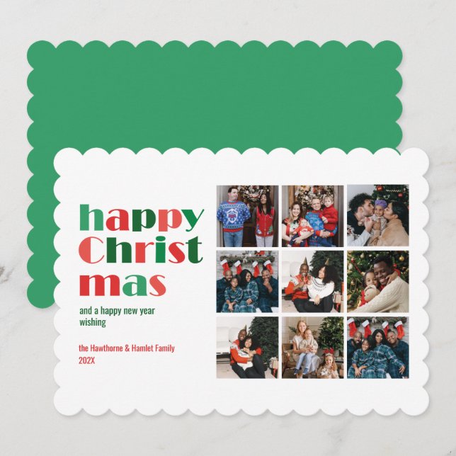 Christmas modern multiple custom Pictures Family Holiday Card (Front/Back)