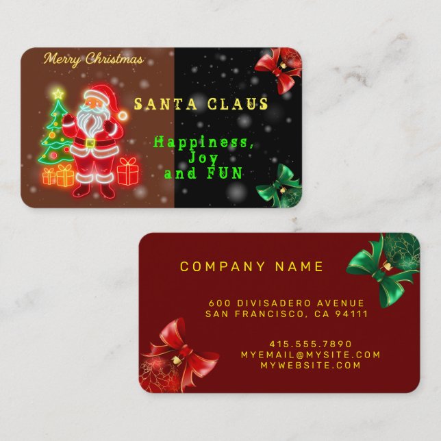 Christmas Modern Neon Holiday Collection Business Card (Front/Back)