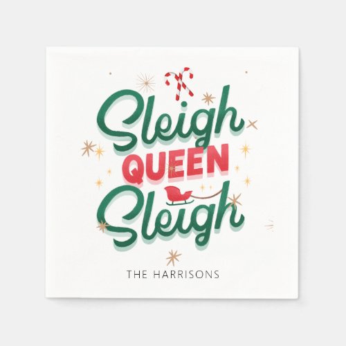 Christmas Modern Novelty Sleigh Queen Sleigh Quote Napkins