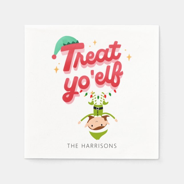 Christmas Modern Novelty Treat Yo Elf Holiday Napkins (Front)