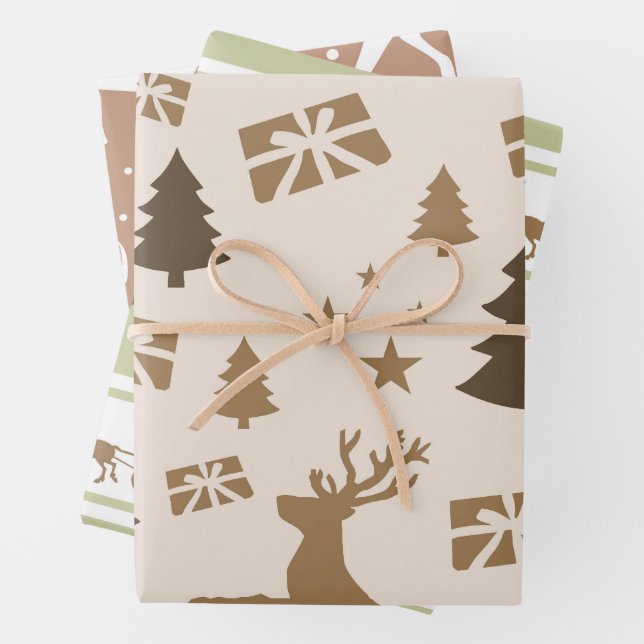 Christmas Modern Pastel Patterns Trio Wrapping Paper Sheets (In situ)
