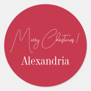 Christmas Modern Personalized Red Merry Christmas Classic Round Sticker