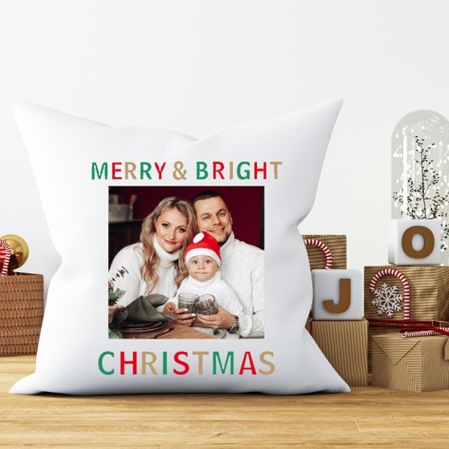 Christmas modern  photo Minimalist typography  Throw Pillow (Creator Uploaded)