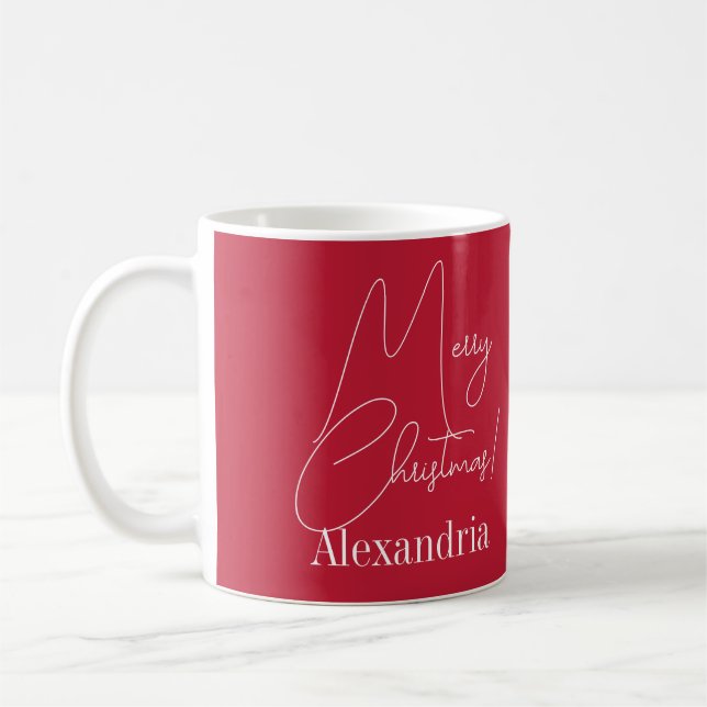 Christmas Modern Red Personalized Coffee Mug (Left)