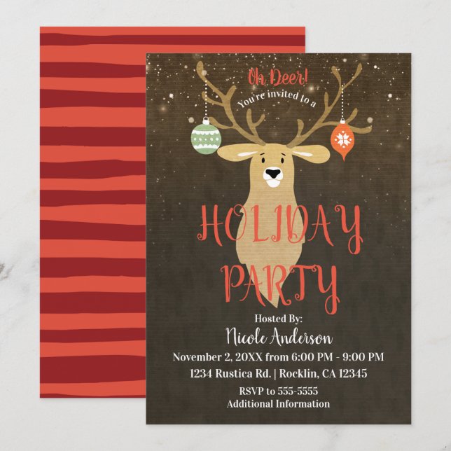 Christmas Modern Rustic Winter Deer Holiday Party Invitation (Front/Back)