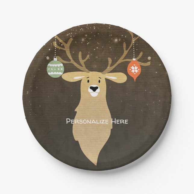 Christmas Modern Rustic Winter Deer Holiday Party Paper Plates (Front)