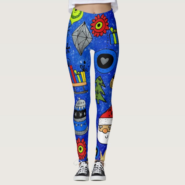 Christmas Modern Santa Claus Holiday Ornaments Leggings (Front)