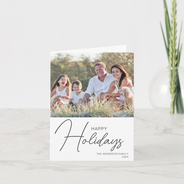 Christmas Modern Script Custom Photo Holiday Card (Front)