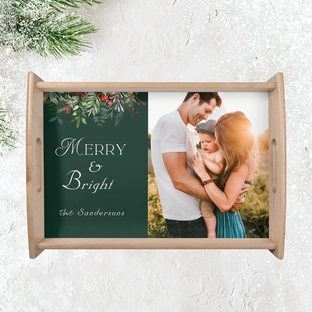 Christmas Modern Script personalized family photo  Serving Tray (Creator Uploaded)