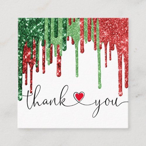 christmas modern script pink heart thank you square business card