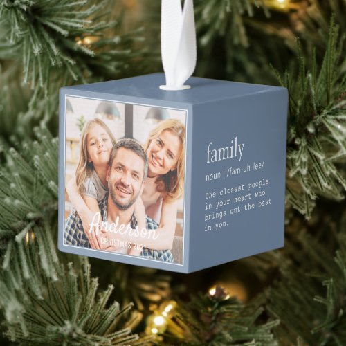 Christmas Modern Simple Family Photo Keepsake Cube Ornament