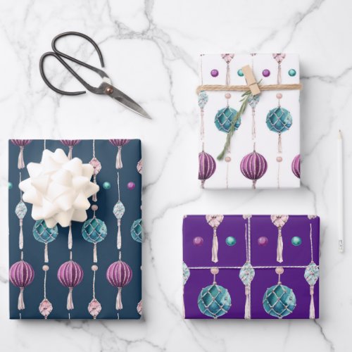 Christmas Modern Stunning Bauble Pattern Wrapping Paper Sheets