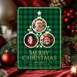 Christmas Modern Tartan Plaids Family Green Photo Foil Holiday Card
