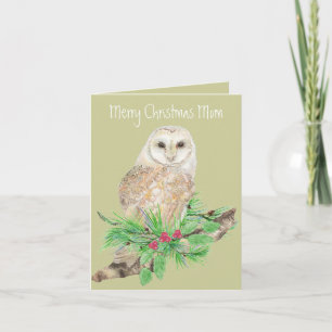 Christmas Mom Barn Owl Greeting Holiday Card