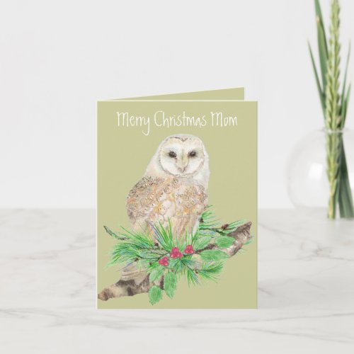 Christmas Mom Barn Owl Greeting Holiday Card
