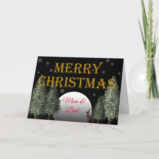 Christmas Mom Dad Moonlit Deer Traditional Holiday Card (Front)