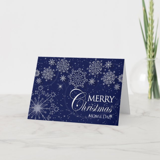 CHRISTMAS - MOM & DAD - NAVY/SNOWFLAKES HOLIDAY CARD (Front)
