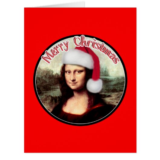 Christmas Mona Lisa Wearing Santa Hat (Front)