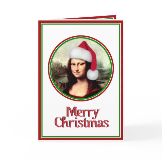 Christmas Mona Lisa With Santa Hat Holiday Card