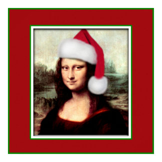 Christmas Mona Lisa With Santa Hat Poster