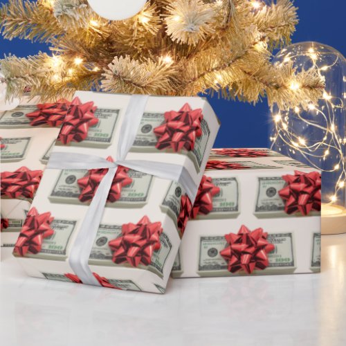 Christmas Money Stack Gift with Ribbon  Wrapping Paper