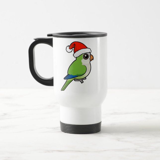 Christmas Monk Parakeet Travel Mug (Left)