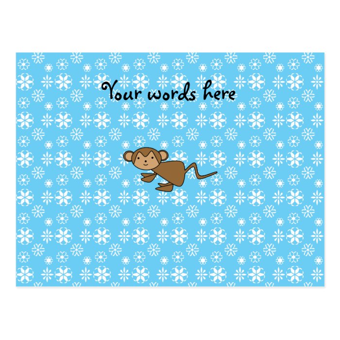 Christmas monkey blue snowflakes post card