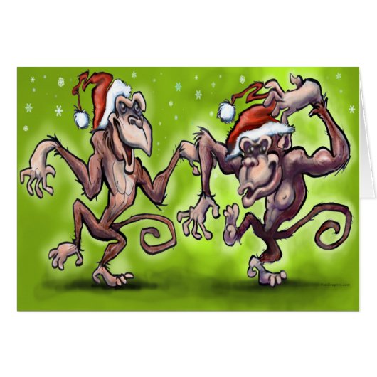 Christmas Monkey Elves Cards (Front Horizontal)