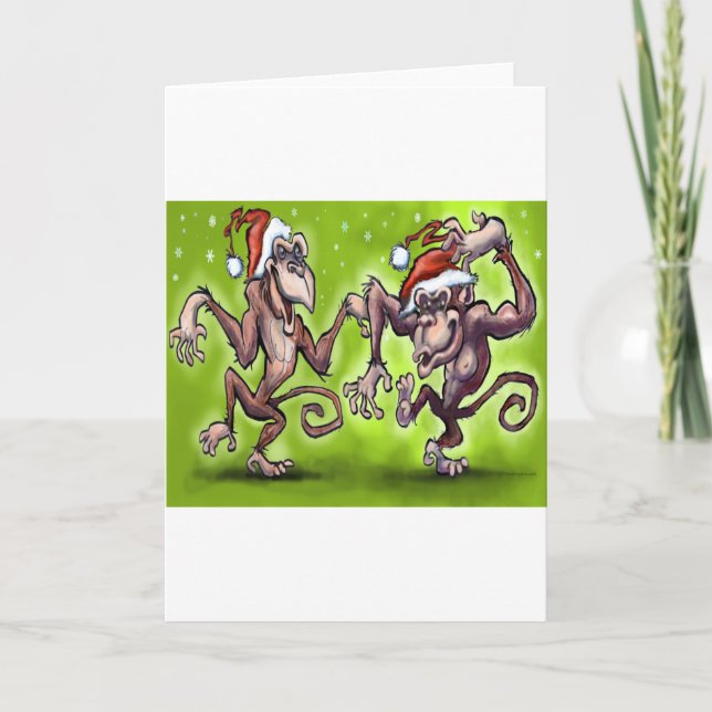 Christmas Monkey Elves Holiday Card (Front)