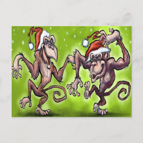 Christmas Monkey Elves Holiday Postcard