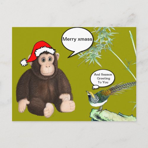 Christmas monkey holiday postcard