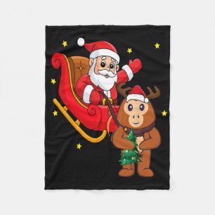 Christmas Monkey Santa Riding Funny Monkey Pajama Fleece Blanket