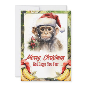 Christmas Monkey Watercolor Holiday Card