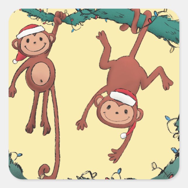 Christmas monkeys square sticker (Front)
