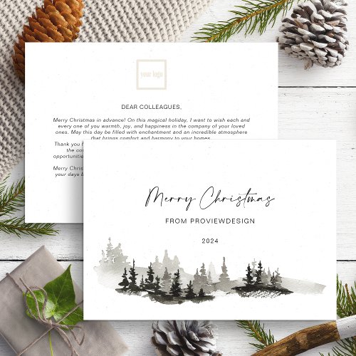 Christmas Monochrome Winter Landscape Business Holiday Card