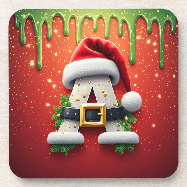 Christmas Monogram A For Winter Gifts Beverage Coaster (Front)