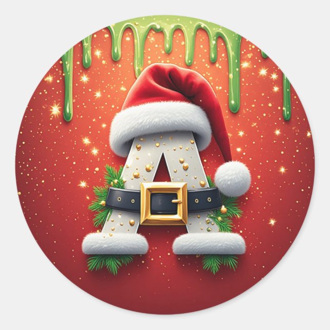Christmas Monogram A For Winter Gifts Classic Round Sticker (Front)