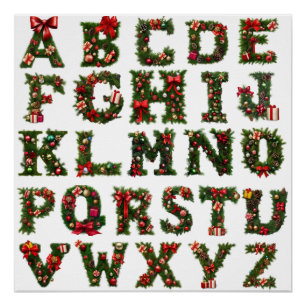 Christmas monogram ABC, alphabet, all letters Poster