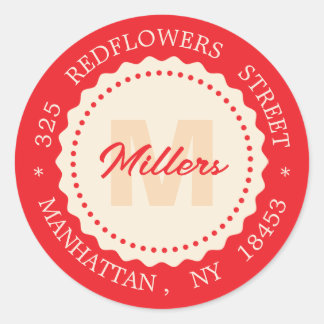 Christmas Monogram address sticker. Custom name. Classic Round Sticker