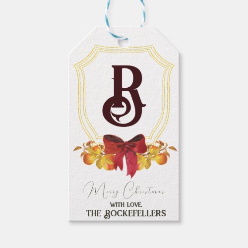 Christmas Monogram Crest Apple Gift Tags