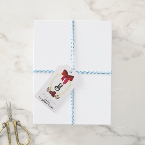 Christmas Monogram Crest Berries Gift Tags